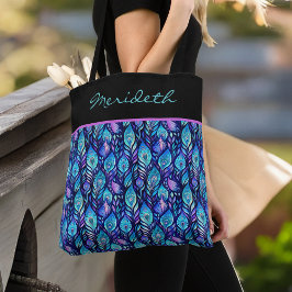 Bolsa Tote Penas de Pavão-Púrpura Azul no Monograma Negro