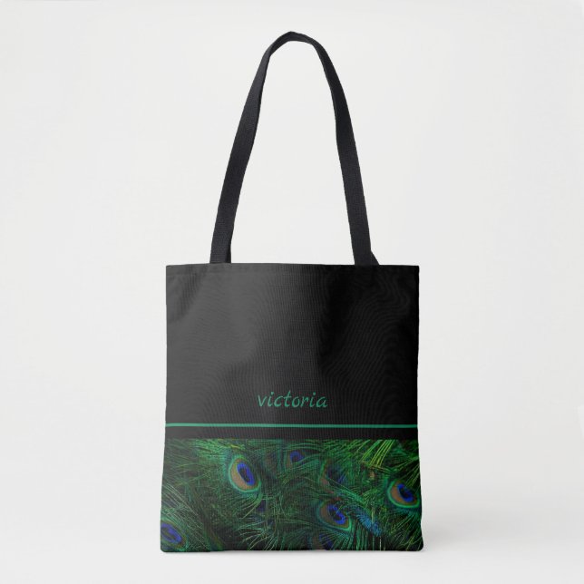 Bolsa Tote Penas de Peacock Chic Monogramadas (Frente)