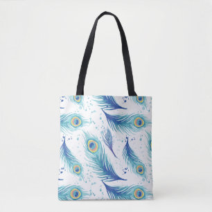 Bolsa Tote Penas de Peacock de Aquarela