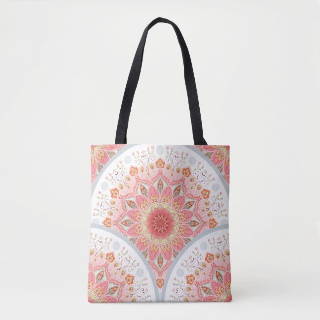 Bolsa Tote Penas de Peacock, Ornamento Floral Redondo. (Frente)