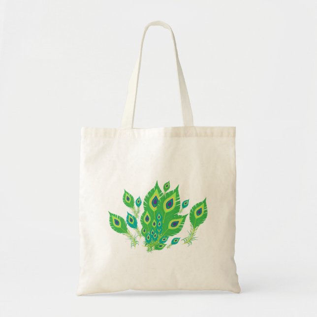 Bolsa Tote Penas de Peacock | Pássaros-Pássaros | Natureza (Frente)