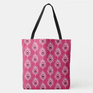Bolsa Tote Penas de Peacock, Pink Pastel, rosa-rosa Fuchsia