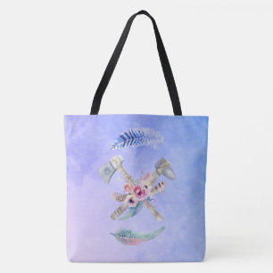 Bolsa Tote Penas e flores de Tomahawk Design