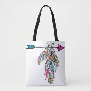 Bolsa Tote penas ornamentais penduradas em boho