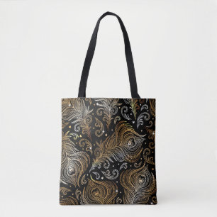 Bolsa Tote Penas Peacock: Desenho Artístico À Mão Livre.