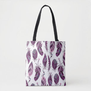 Bolsa Tote Penas Púrpuras: Vintage Ornamental Sem Costura.