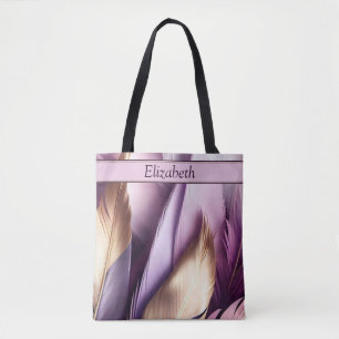 Bolsa Tote Penas Roxas e Douradas Personalizadas