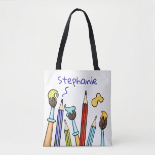 Bolsa Tote Pêncils personalizados e Paintbrushes — Livro esco
