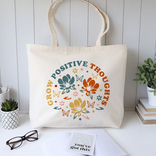 Bolsa Tote Pensamentos Positivos Crescidos, presente de aprec (Grow Positive Thoughts tote bag, teacher appreciation gift)