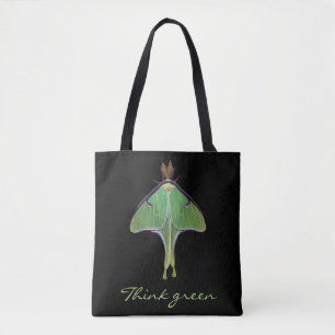 Bolsa Tote Pense verde Luna Moth Earth Day Animal Toth Bag