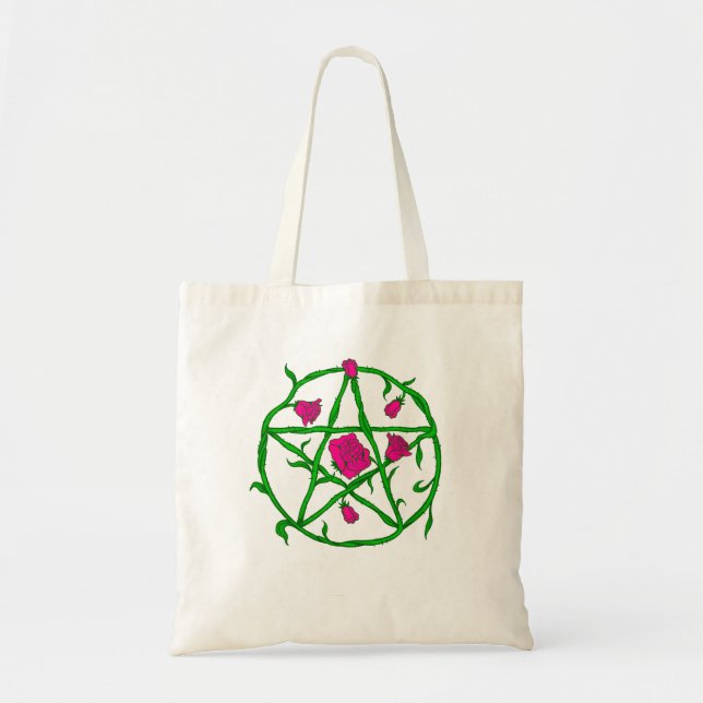 Bolsa Tote pentagrama de rosas rosa (Frente)