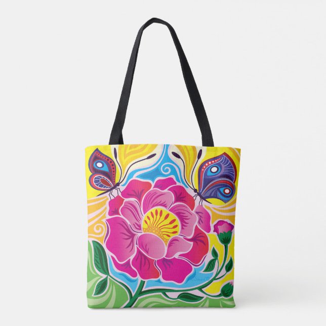 Bolsa Tote Peônia e Borboletas (Verso)