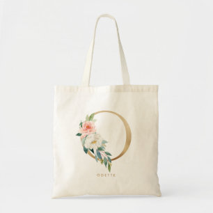 Bolsa Tote Peônia Floral Letra O Monograma Dama de Honra Dour
