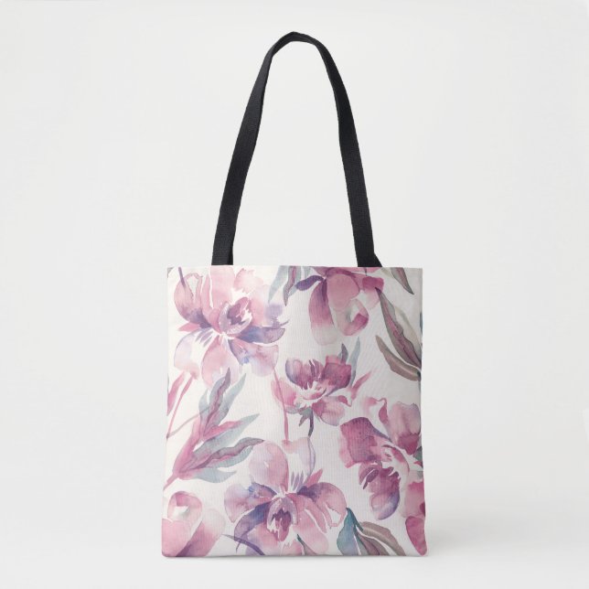 Bolsa Tote Pêonias aquáticas: fundo floral sem costura. (Frente)