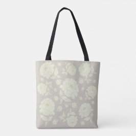 Bolsa Tote Peônias Brancas Fundo Cinza