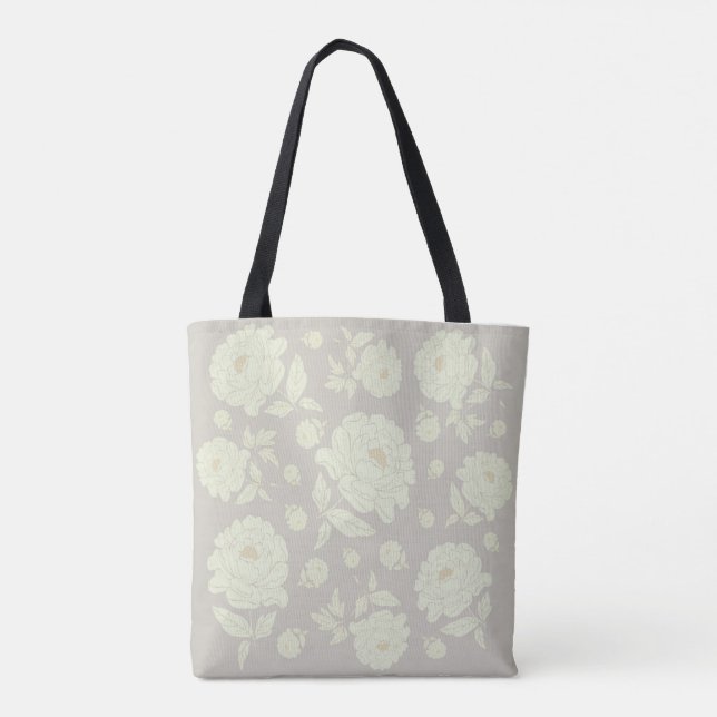 Bolsa Tote Peônias Brancas Fundo Cinza (Verso)