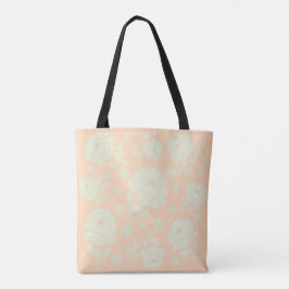 Bolsa Tote Peônias Brancas Fundo de Pêssego