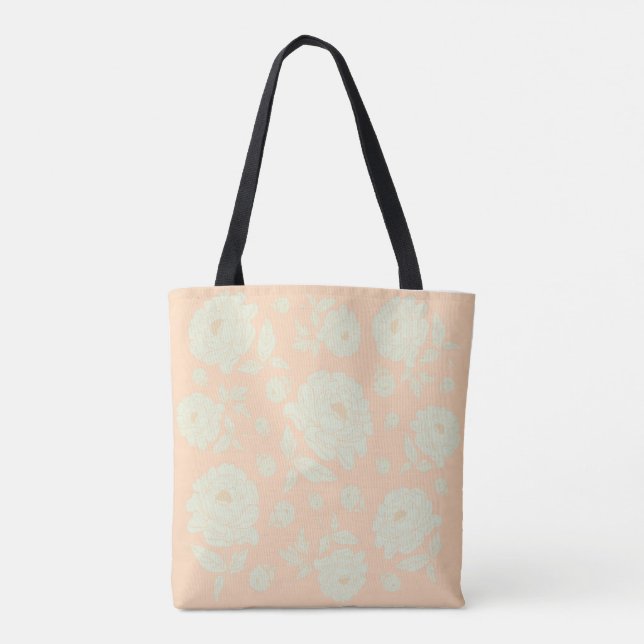 Bolsa Tote Peônias Brancas Fundo de Pêssego (Verso)