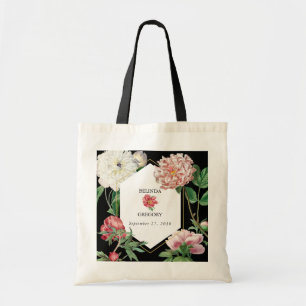 Bolsa Tote Pêonias Cor-de-Água Flores Negras