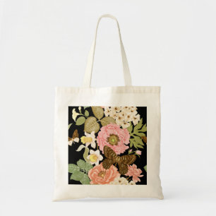 Bolsa Tote Peônias de Rosas Vintage: Padrão Floral Preto