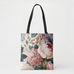 Bolsa Tote Pêonias e Gardenia Padrão Floral Sem Costura