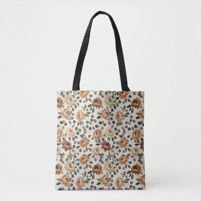 Bolsa Tote Peônias & Eucalipto em Neutro Sofisticado e Aconch (Frente)