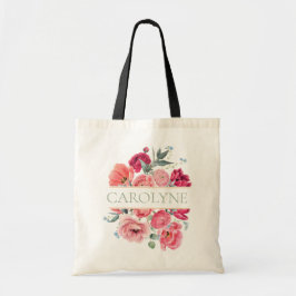 Bolsa Tote Peônias Francesas Rosas Monograma de Noiva Floral