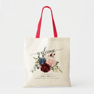 Bolsa Tote Peônias Marsala Blush Azul Poeirento Aquarela
