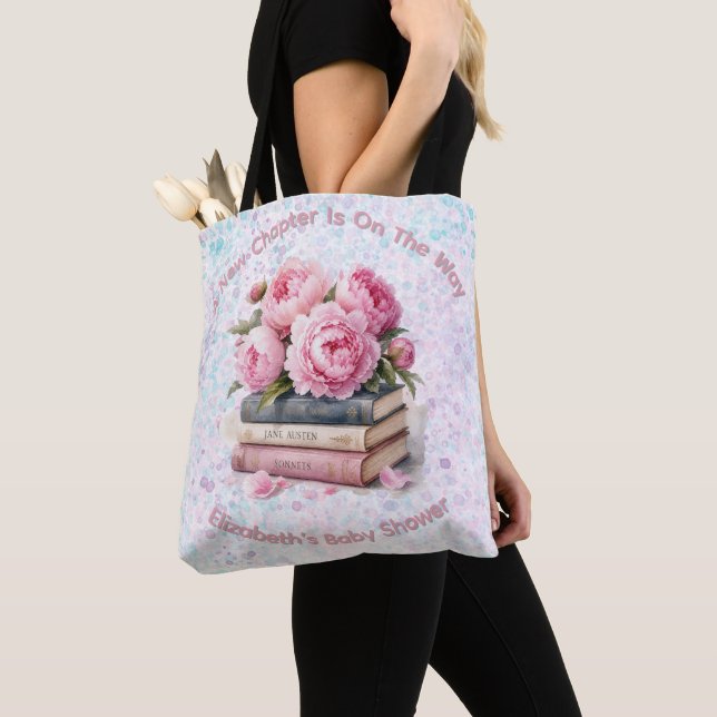 Bolsa Tote Peônias Rosa & Livros Nova Capítulo Festa de Bebê  (Close Up)