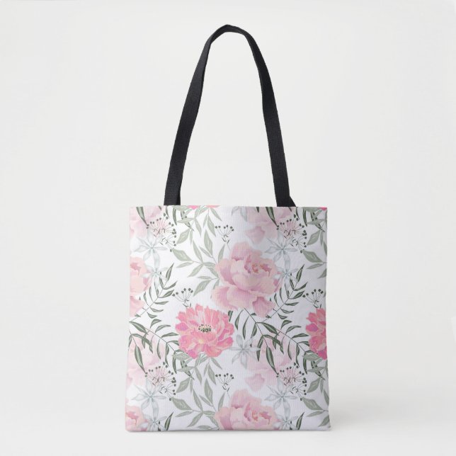 Bolsa Tote Peônias rosas rosa flores buquê de flores (Frente)