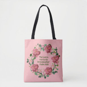 Bolsa Tote Peony Floral Wreath Encorajando citação religiosa
