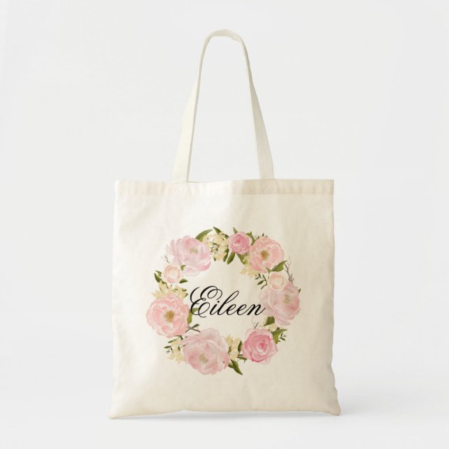 Bolsa Tote Peony Floral Wreath Wedding Welcome (Frente)