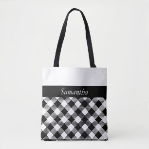 Bolsa Tote Pepita Squares padrão preto & branco + suas ideias