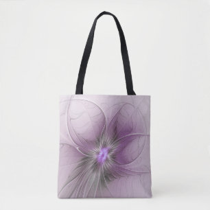 Bolsa Tote Pequena Bela Cinza Mauve Moderna Flor de Arte Frac
