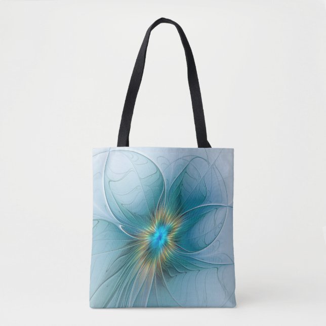 Bolsa Tote Pequena Bela Moderna Flor de Arte Fractal Azul Dou (Frente)