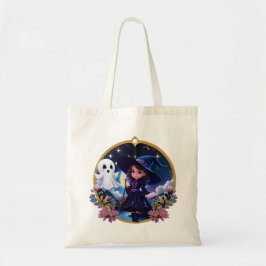 Bolsa Tote Pequena bruxa com olhos grandes e brilhantes.