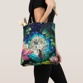 Bolsa Tote Pequena Fada de Vidro Pintado com Libélula