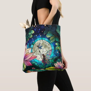 Bolsa Tote Pequena Fada de Vidro Pintado com Libélula