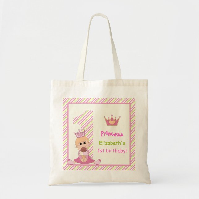 Bolsa Tote Pequena princesa e coroa primeiro aniversario rosa (Frente)