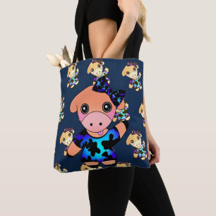 Bolsa Tote Pequena Vaca de Cartoon Cheeky com Arco