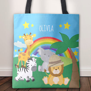Bolsa Tote Pequenas Crianças Safari Selva Animal e Nome