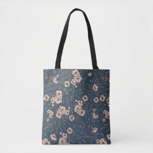 Bolsa Tote Pequenas flores padrão azul claro