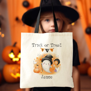 Bolsa Tote Pequeno Boo Laranja Bonito ou Trate o Halloween