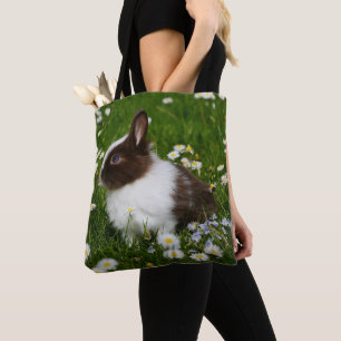 Bolsa Tote Pequeno Coelho Branco e Marrom em Flores