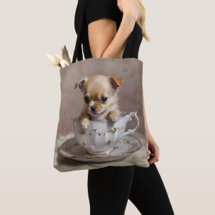 Bolsa Tote Pequeno Delírio: Cachorrinho Chihuahua numa Xícara
