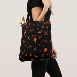 Bolsa Tote Pequeno Fantasma Bonito Negro e Laranja no Hallowe