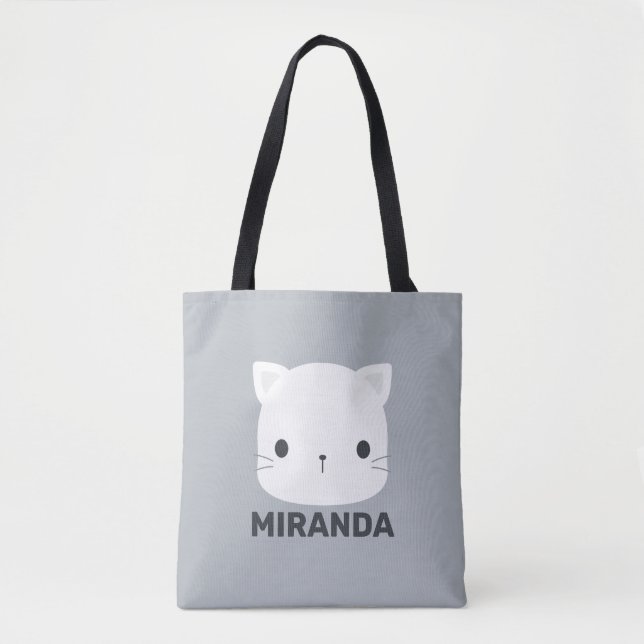 Bolsa Tote Pequeno Gato Bonito com Nome Personalizado (Frente)