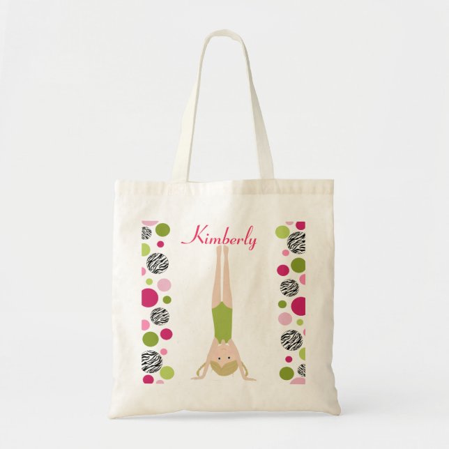 Bolsa Tote Pequeno Ginasta de Rosa e Verde (Frente)