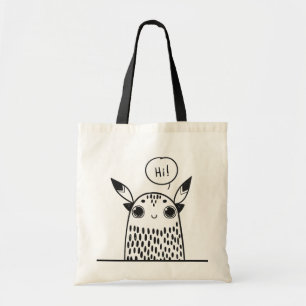 Bolsa Tote Pequeno Monstro Bonito, Preto e Branco Ilustrado