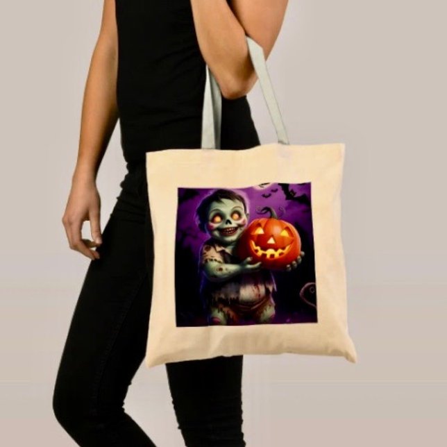 Bolsa Tote Pequeno Monstro Verde & Amigo Abóbora (Tote Bag — 100% polyester, black laminated lining 100% cotton web hand. Made in the USA.
)